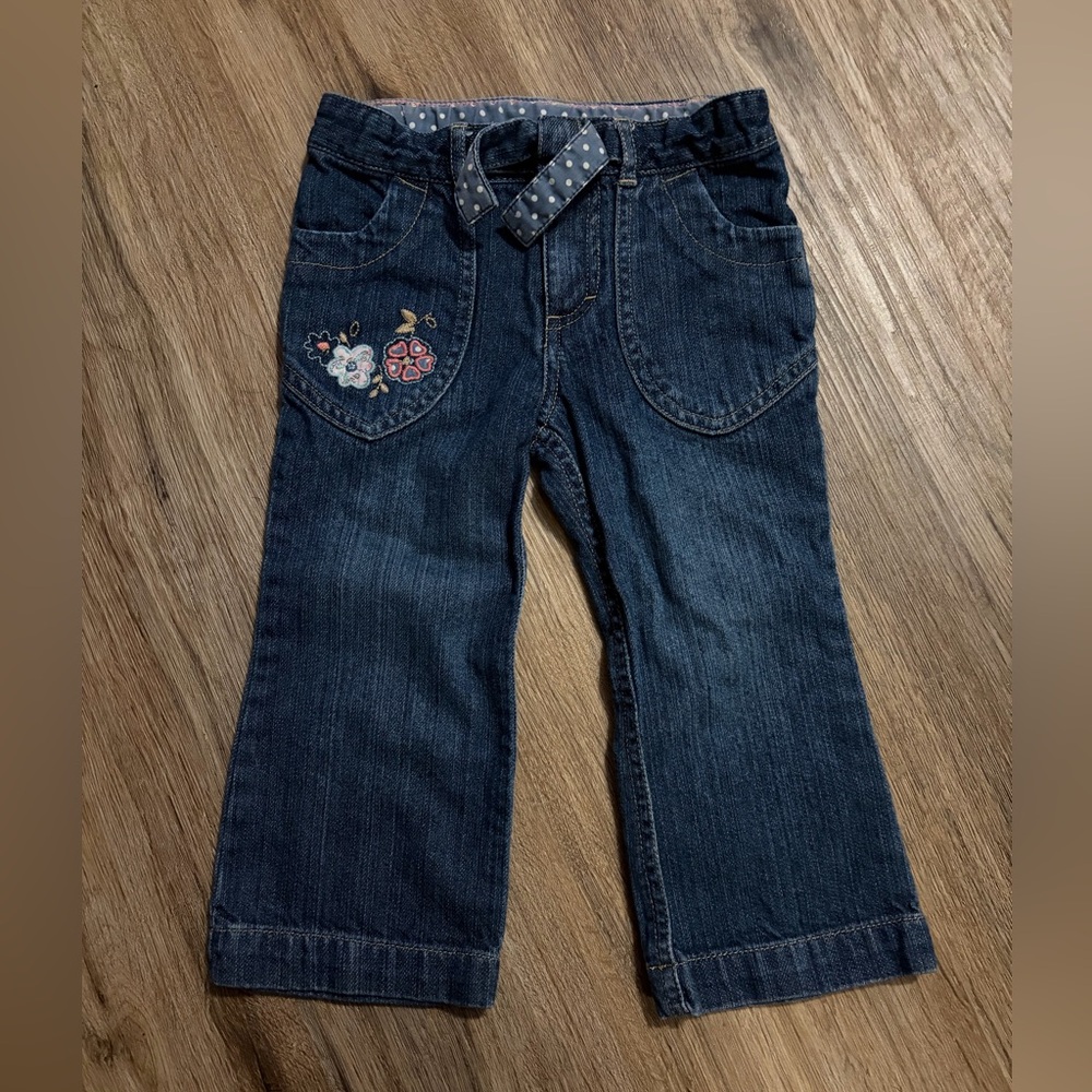 Genuine Kids/OshKosh Dark Blue Floral Embroidered Jeans - 2T